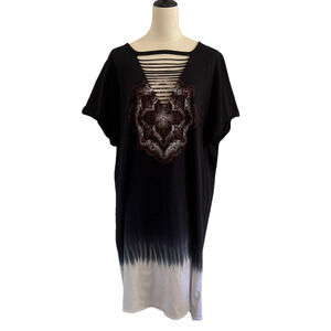 Torrid T-Shirt Dress Women 4X Slashed Dip Dyed Short Sleeves Cotton Hippie Boho